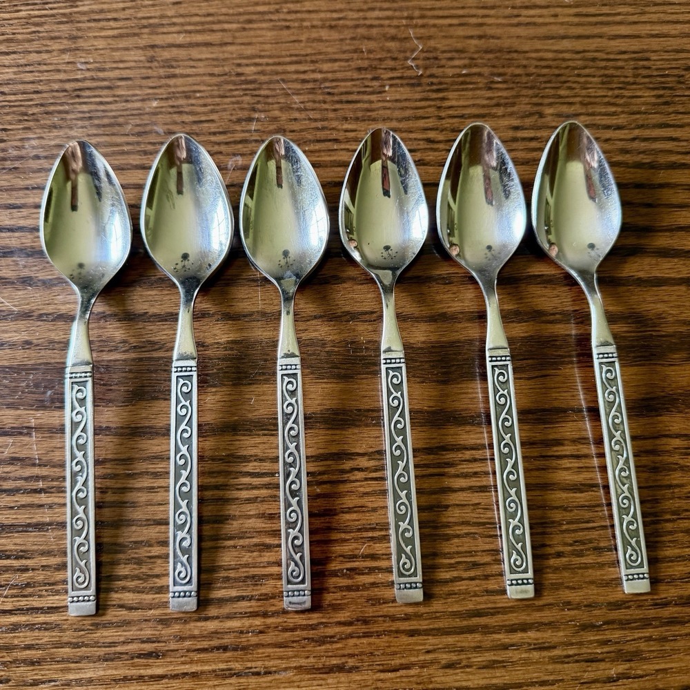 Vintage Oneida Spanish Court 1881 Rogers Stainless Teaspoons Set Of 6